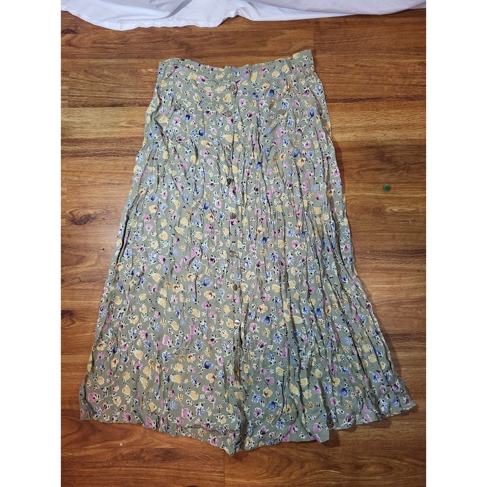 Putumayo Vintage 1990s Women's Red, Green & Yellow‎ Ditsy Floral Print Skirt M